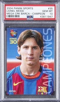 2004-05 Panini Sports Mega Cracks Barca Campeon "Campeones" #35 Lionel Messi Rookie Card - PSA GEM MT 10